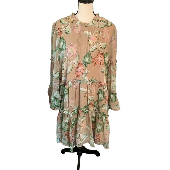 Polly Floral Tan Open Back Dress - Picture 1 of 8